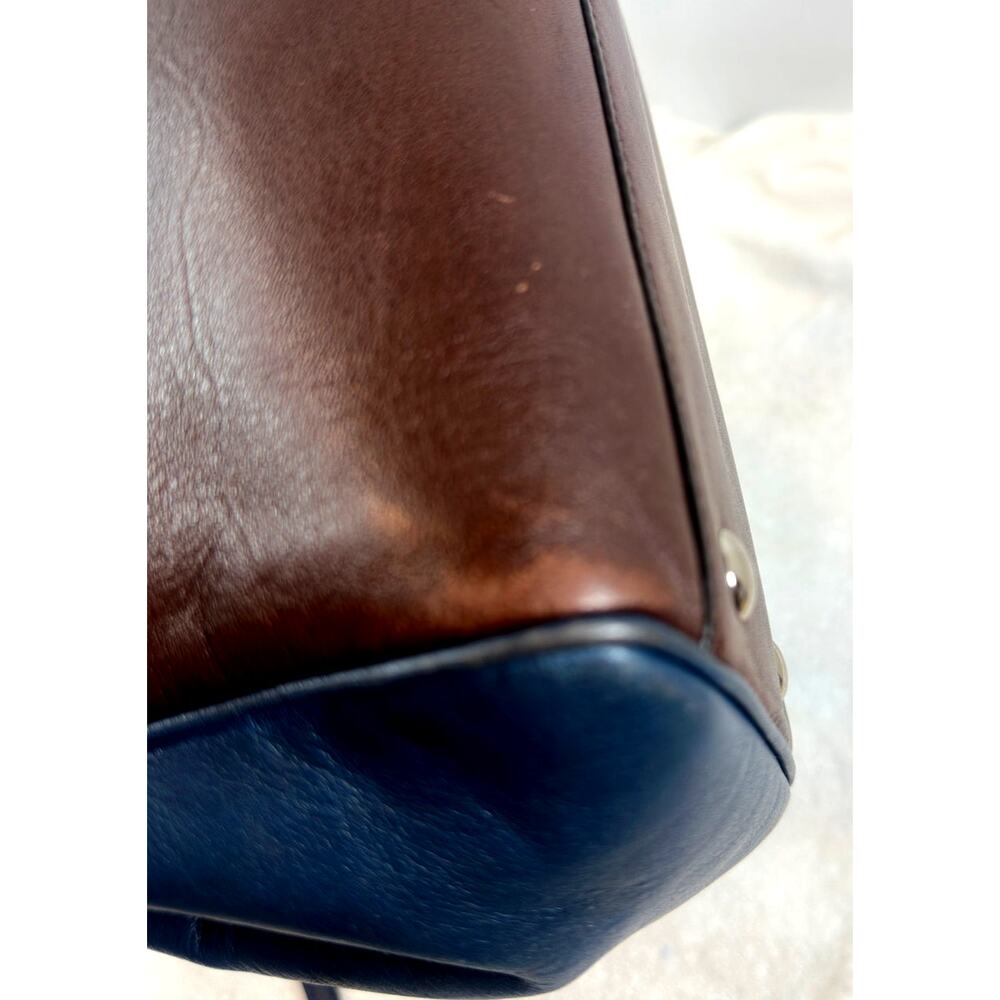 Coach Navy Blue & Brown Leather Two-Way Satchel | Silver Hardware | Dust Bag - Picture 7 of 16